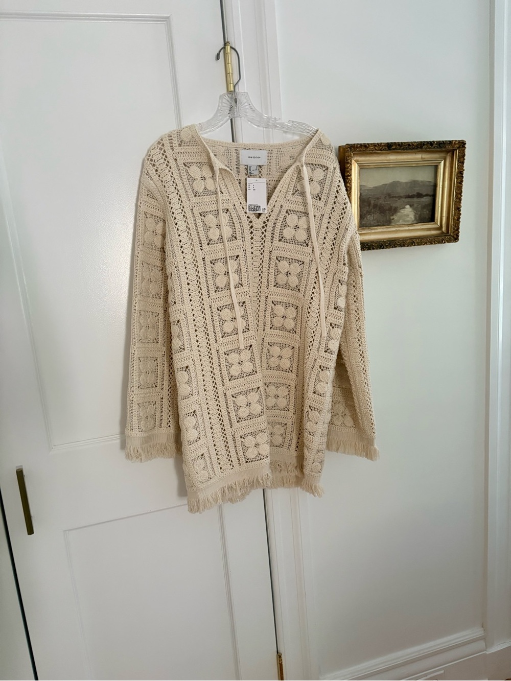 H&M Edition SOLD OUT Cream Crochet Knit Fringe Sweater Dress NWT